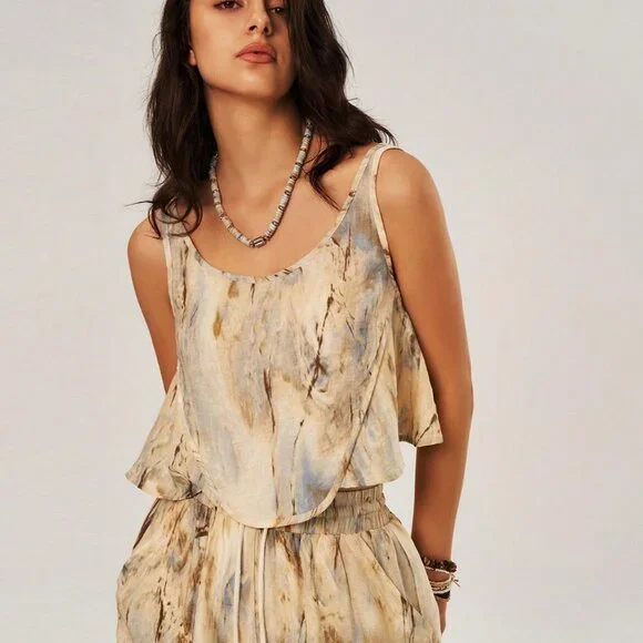 Multicolor Boho Womens TieDye Tank Top & Drawstring Waist Slant Pocket Pants Set - Picture 2 of 5